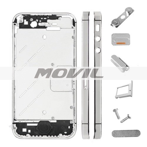 Silver iPhone 4G GSMAT&T Empty Metal Midframe Middle Frame Bezel Chassis Replacement with Side Buttons SIM Card Tray
